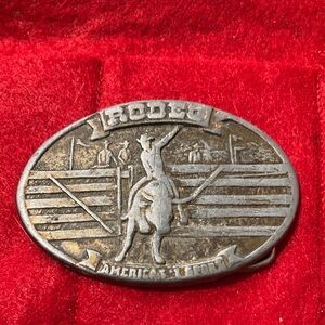 Vintage Rodeo Bull Rider Oval Belt Buckle - Silver Tone